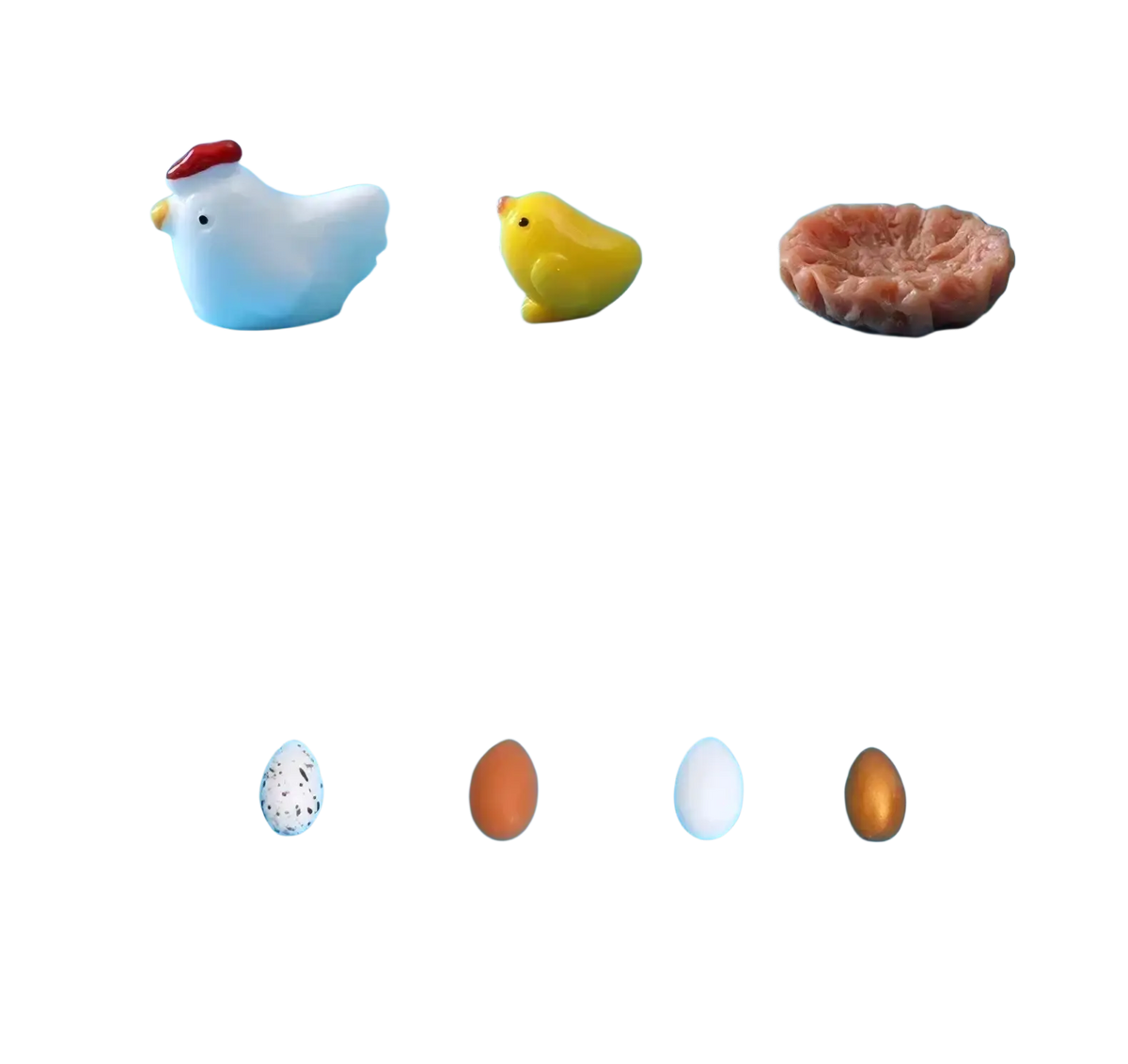 White plastic chicken figurine with red comb and yellow beak for miniature resin rabbit figurines fairy garden decor