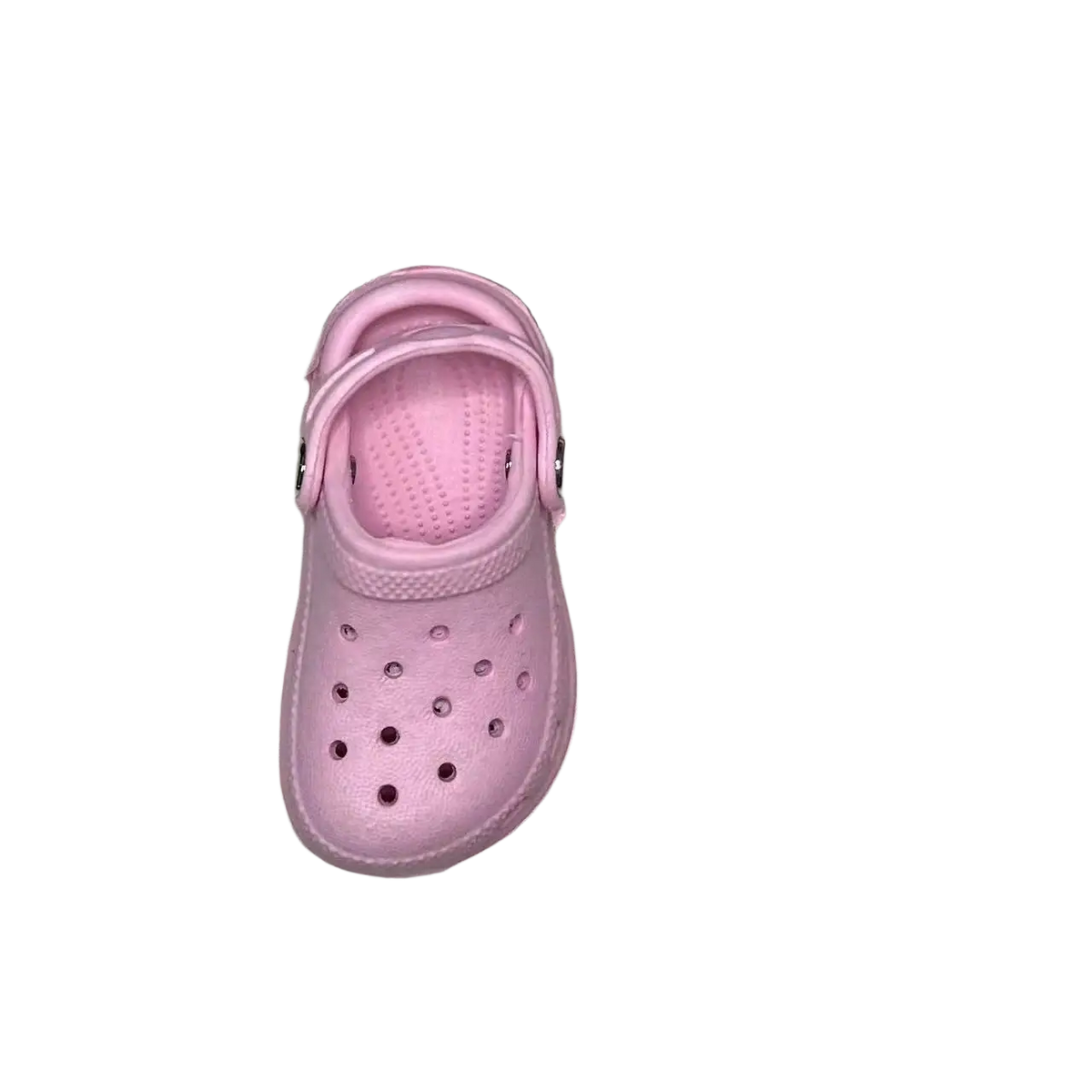 Pink crocs clog miniature shoe beach bag charm with textured rubber sole and perforated upper for totes