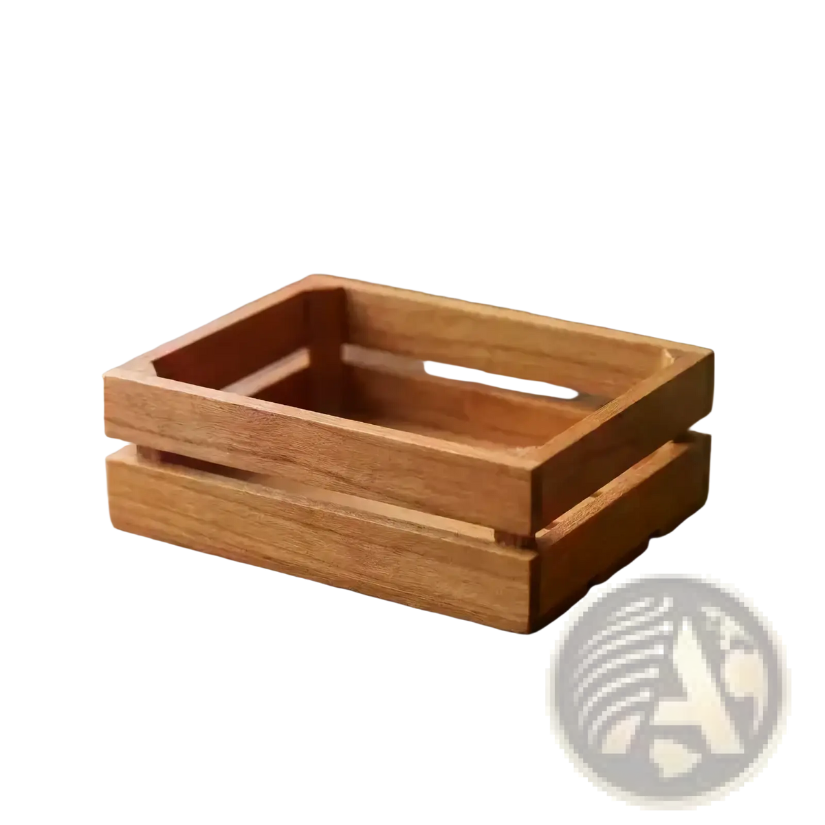 Miniature wooden dollhouse storage crate set featuring a rustic light brown wood grain rectangular design