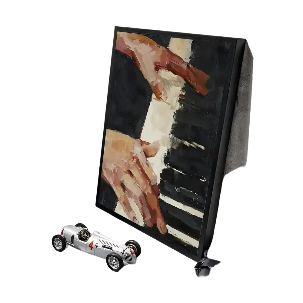 A minimalist aesthetics canvas art featuring bold black and white hands playing piano for modern living room decor