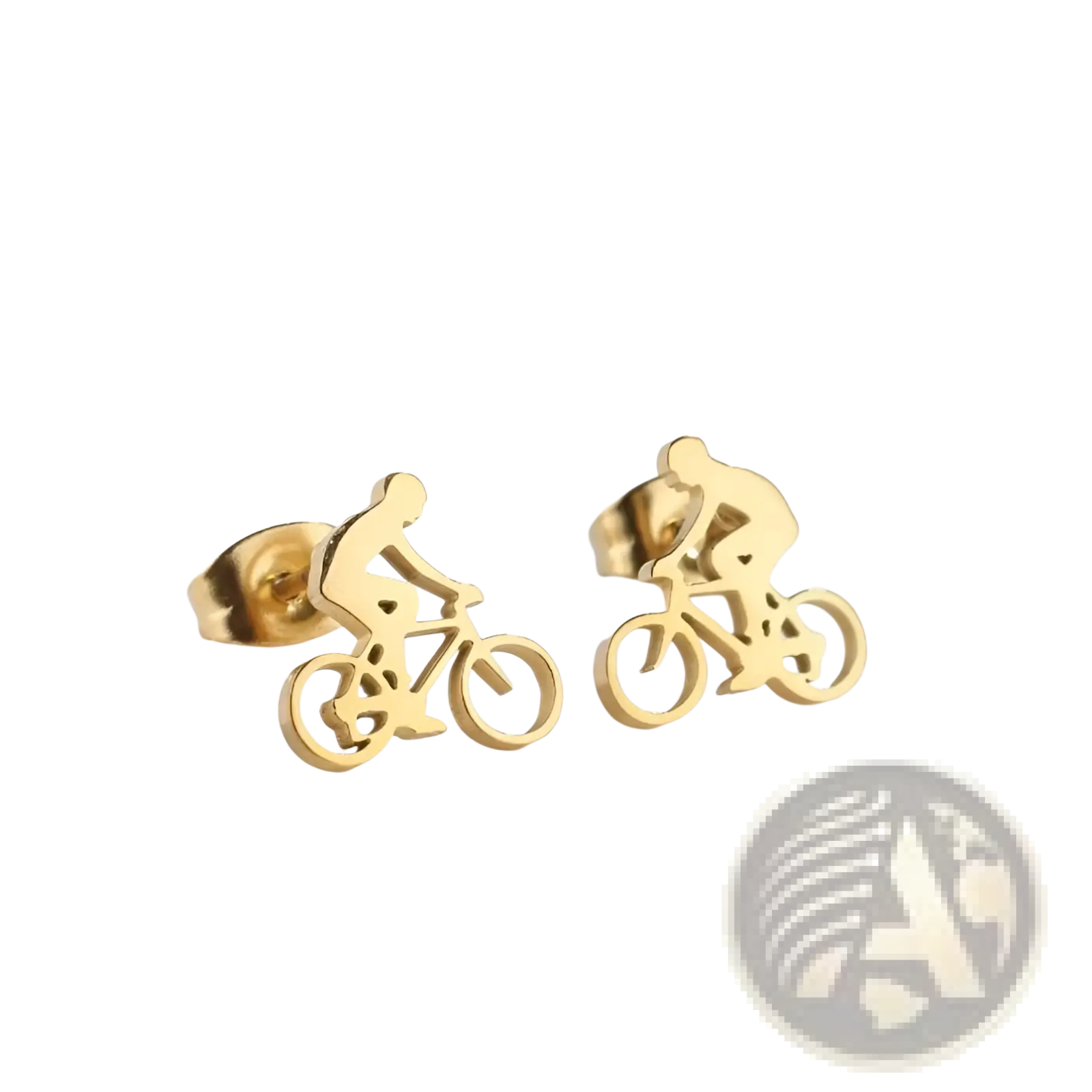 Minimalist gold-colored 11mm bicycle rider silhouette stud earrings in metal for casual and sporty wear