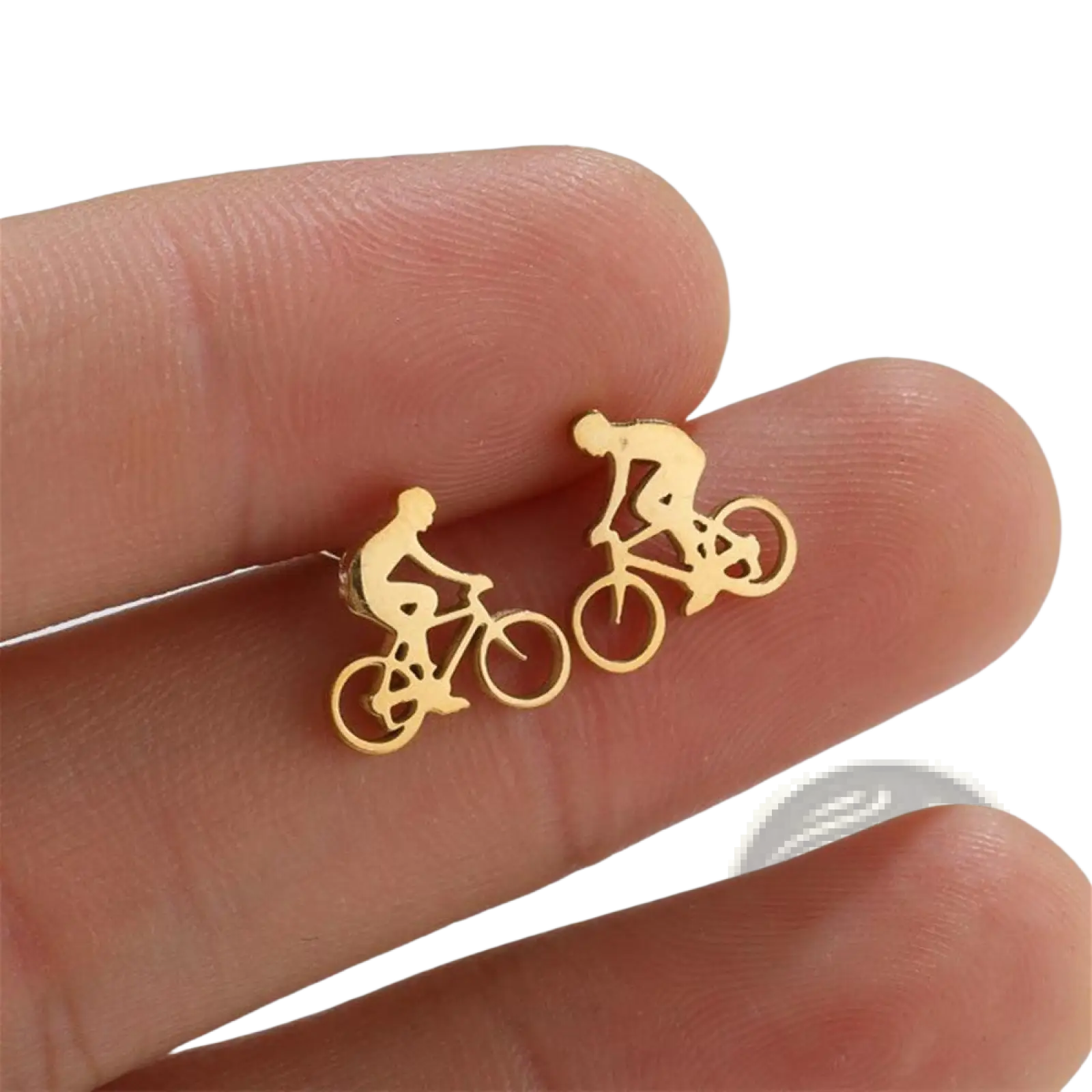 Gold-colored minimalist bicycle rider silhouette stud earrings crafted for elegant everyday wear