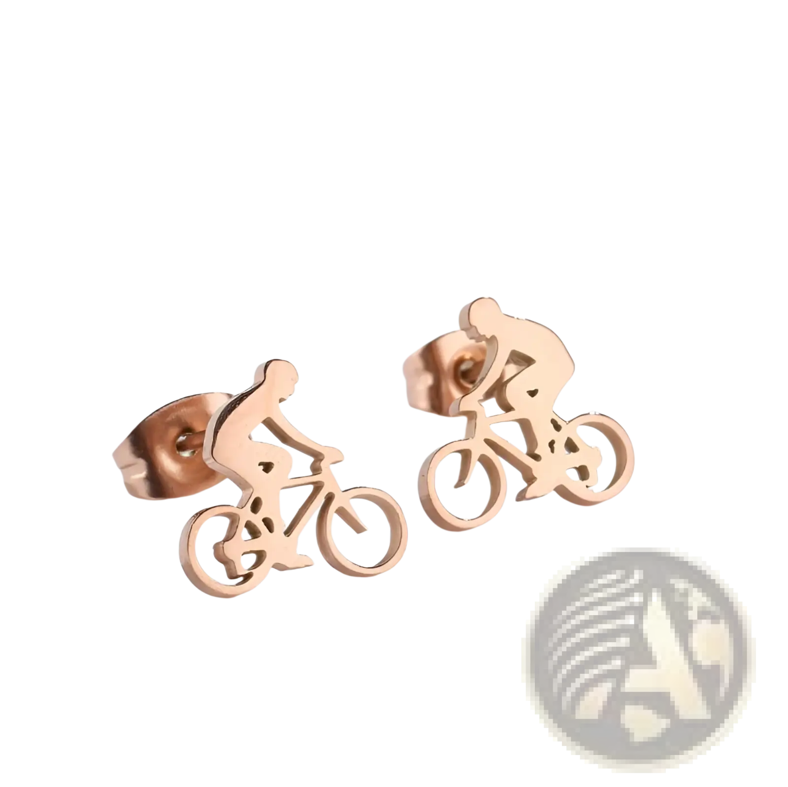 Rose gold minimalist bicycle rider silhouette stud earrings showcasing a delicate and elegant design