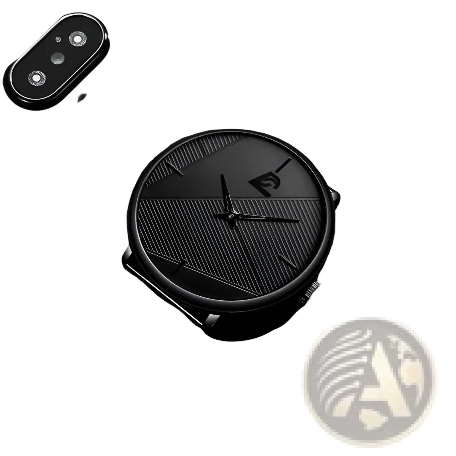 Minimalist black mesh men’s quartz watch with a black dial featuring diagonal line patterns and a subtle logo