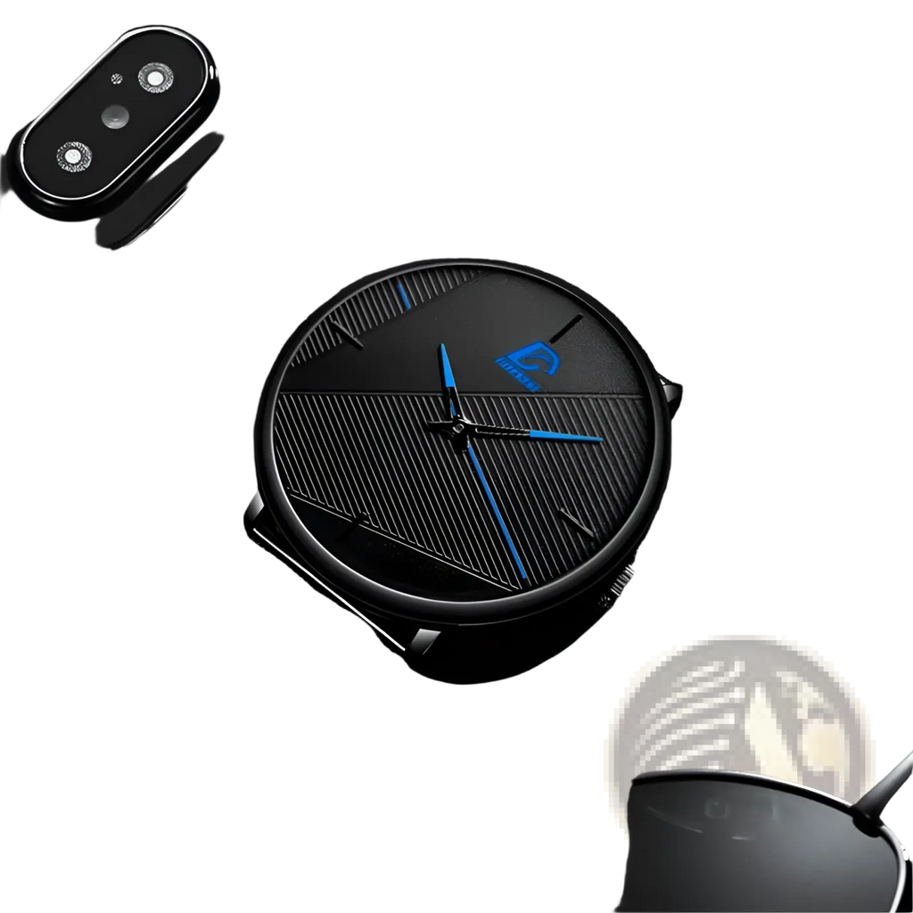 Minimalist black mesh quartz watch men featuring a sleek black dial with blue hands and subtle diagonal line accents