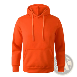 Bright orange minimalist casual fleece hoodie for men and women with matching drawstrings and front pocket