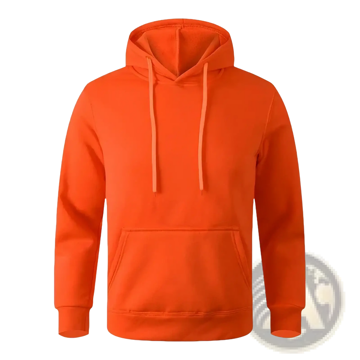 Bright orange minimalist casual fleece hoodie for men and women with matching drawstrings and front pocket
