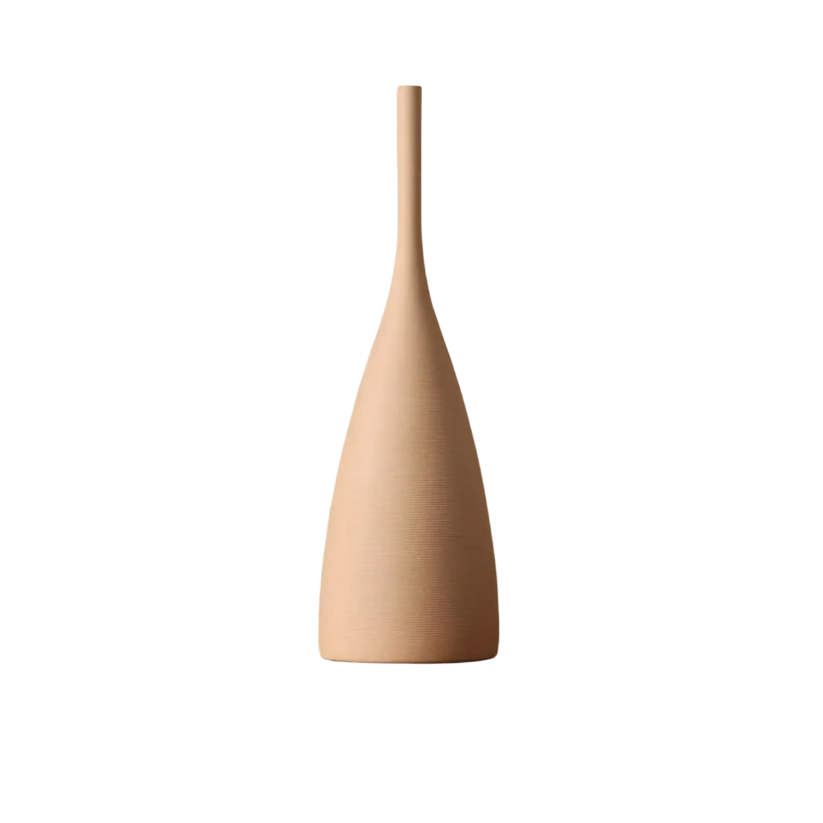 A minimalist ceramic vase set featuring a sleek matte sandstone ceramic vase with slender neck and tapered body