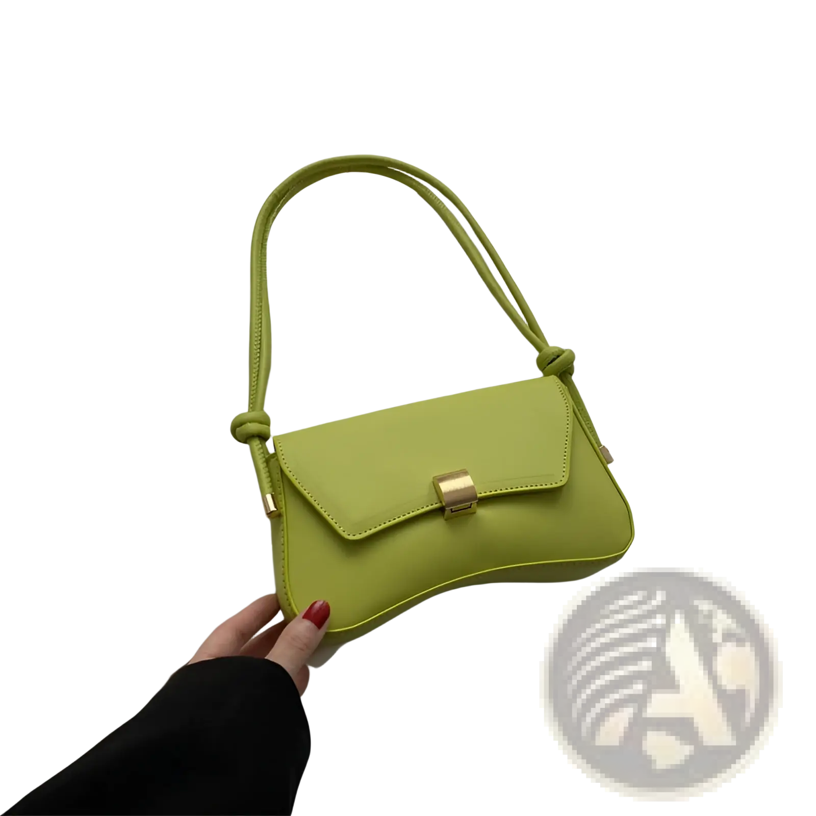 A minimalist vibrant lime green faux leather structured shoulder bag with sleek design and gold-tone hardware