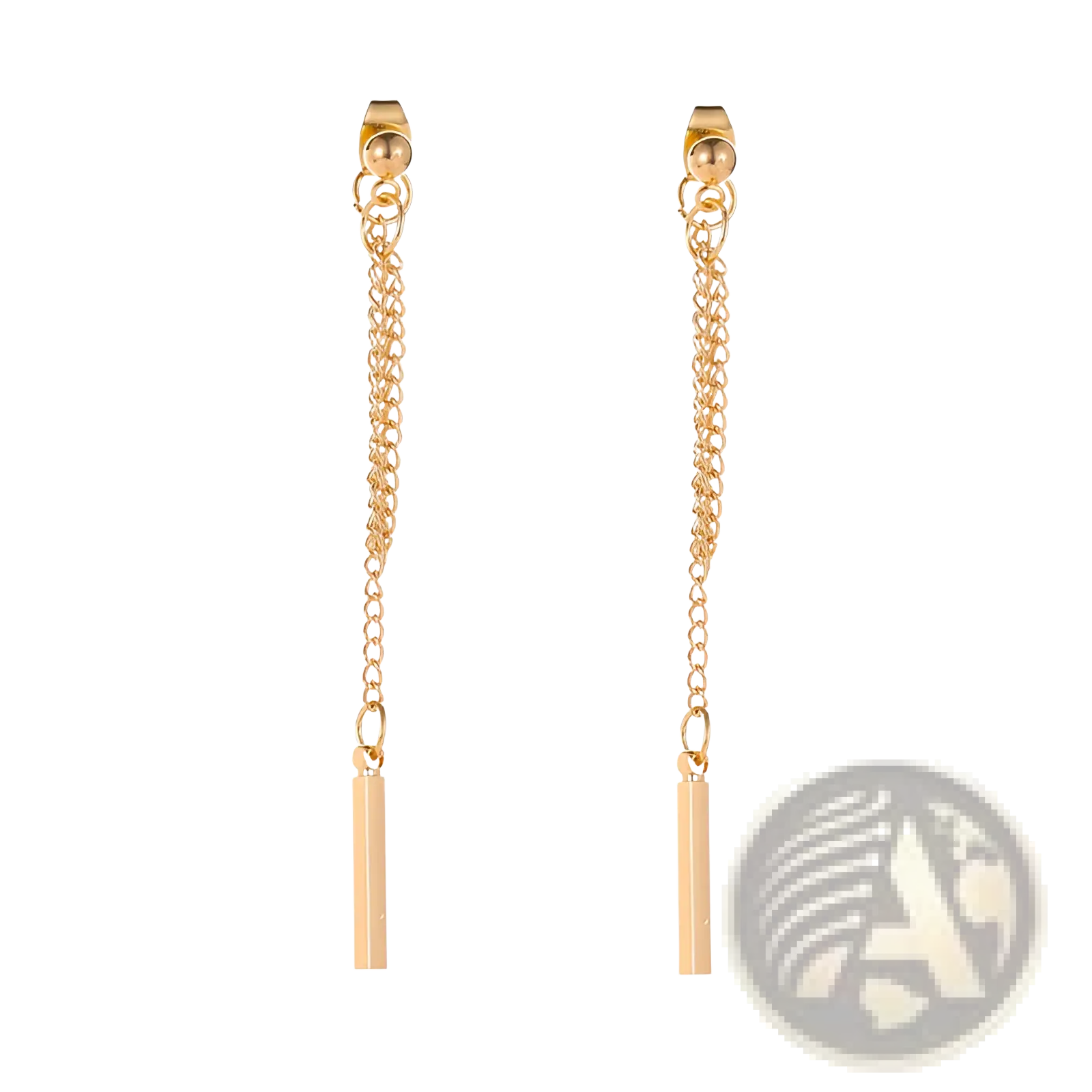 Minimalist geometric gold toned chain and bar dangle earrings with sleek rectangular bar pendant