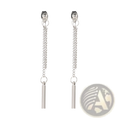 Minimalist geometric chain and bar dangle earrings in silver featuring a sleek rectangular bar drop design