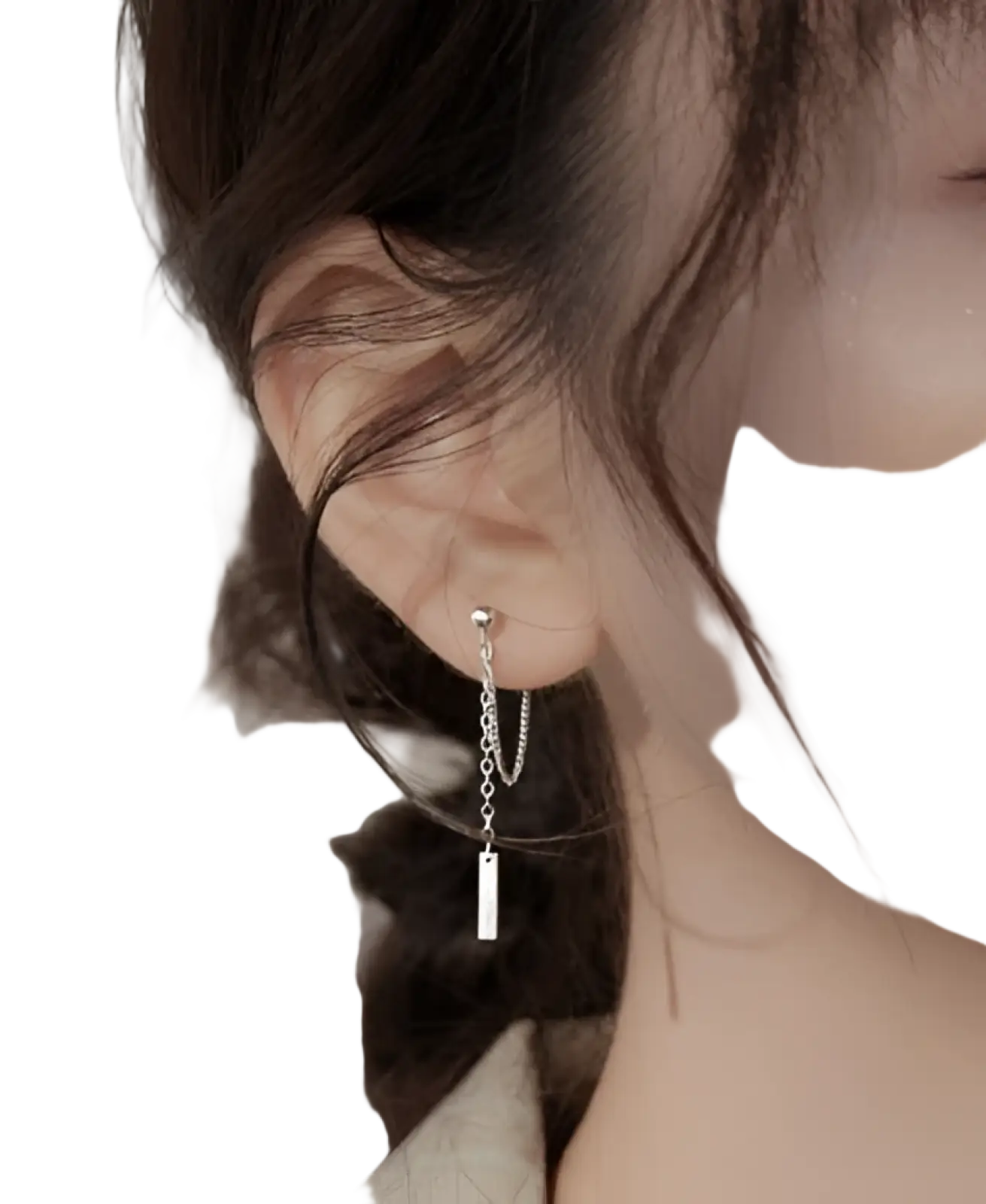 Minimalist geometric chain and bar dangle silver 925 gold drop earring with delicate chain and rectangular pendant