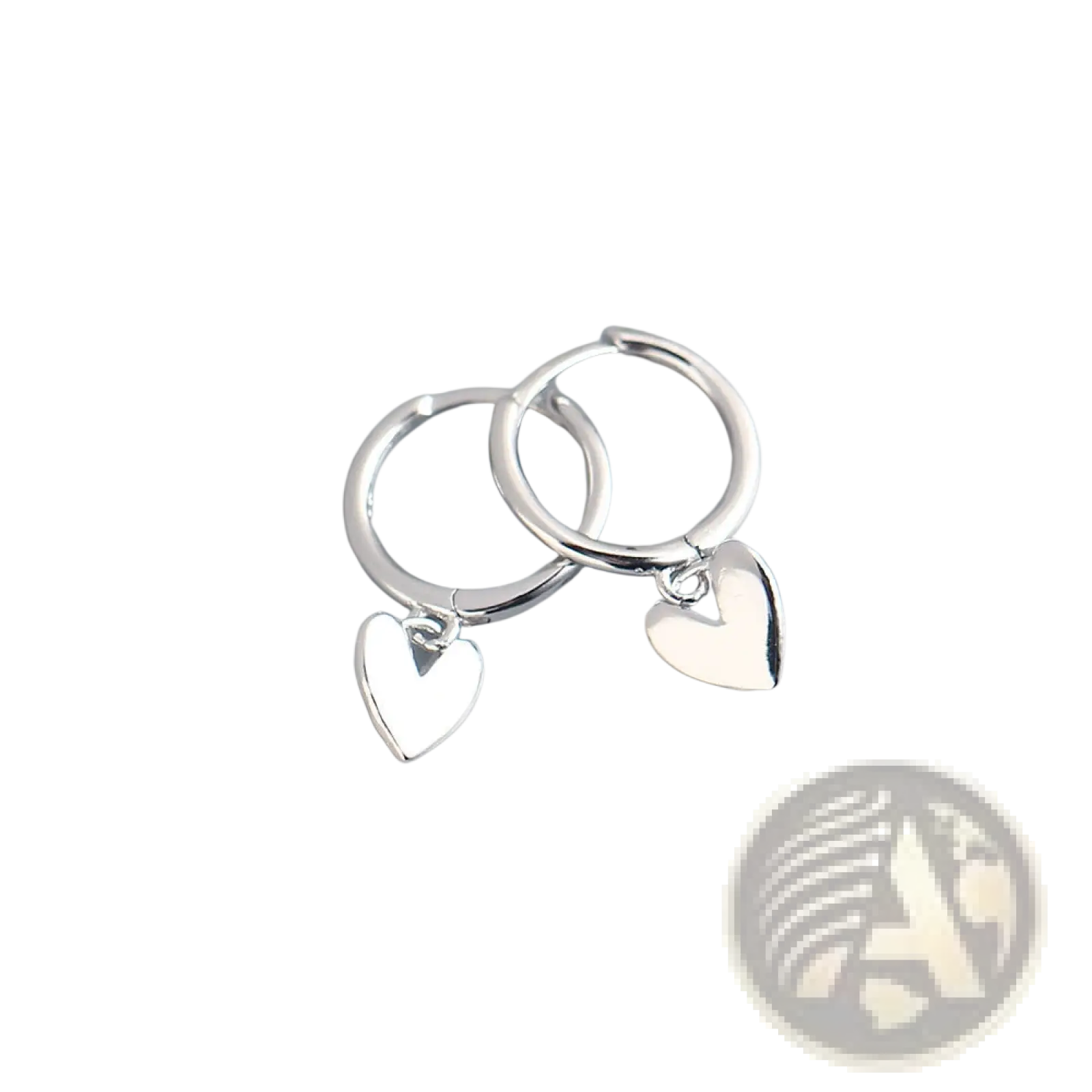 Minimalist heart shaped dangle hoop earrings in polished silver with a sleek and elegant design