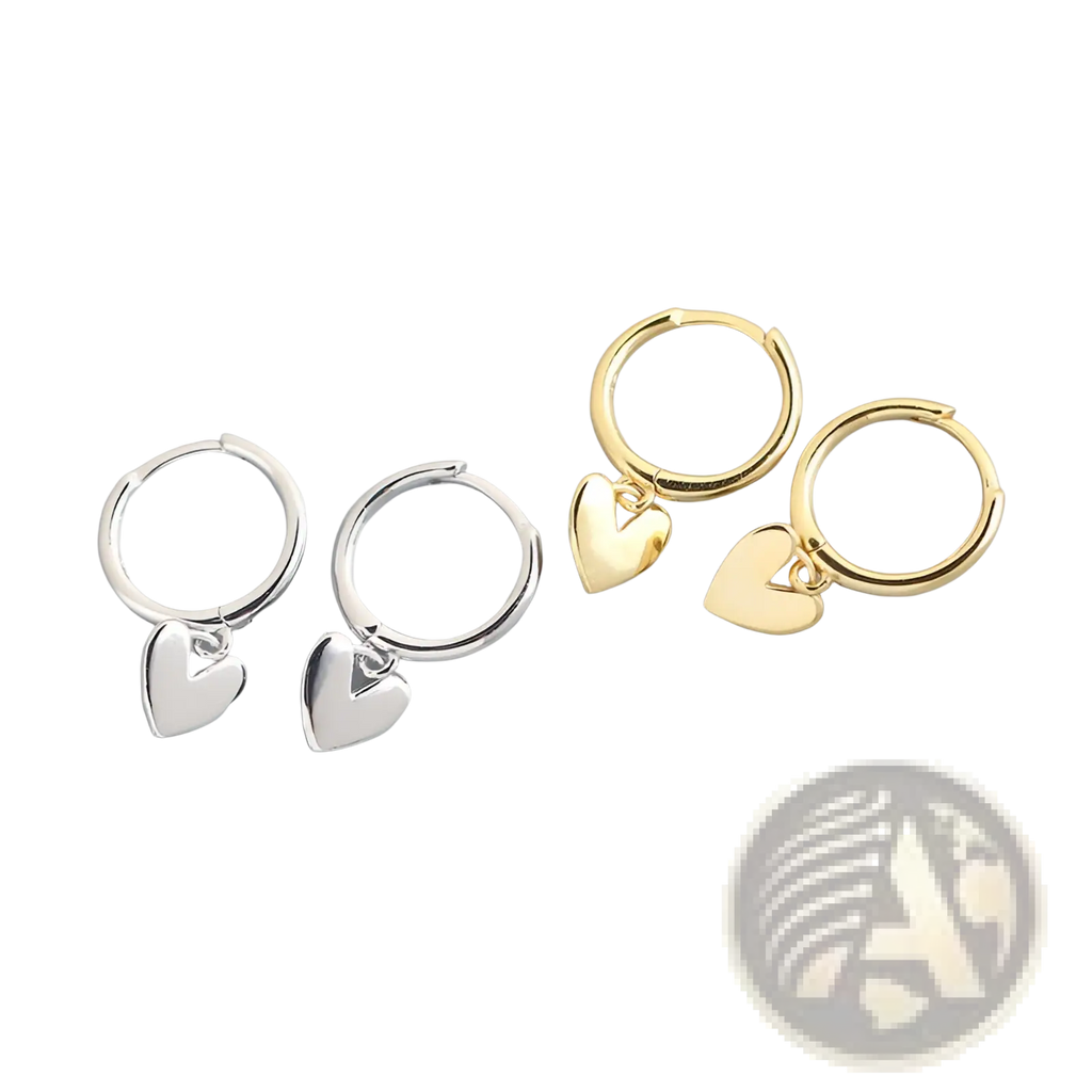 Minimalist heart shaped hoop earrings in silver and gold with a sleek dangle design for elegant wear