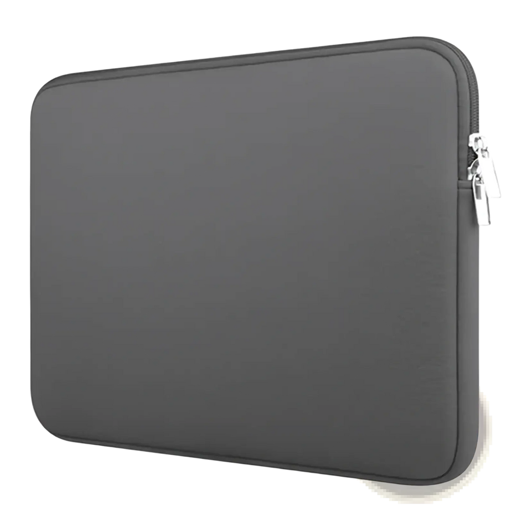 Minimalist dark gray laptop sleeve with sleek silver zipper pull for 13 to 15.6 inch notebooks