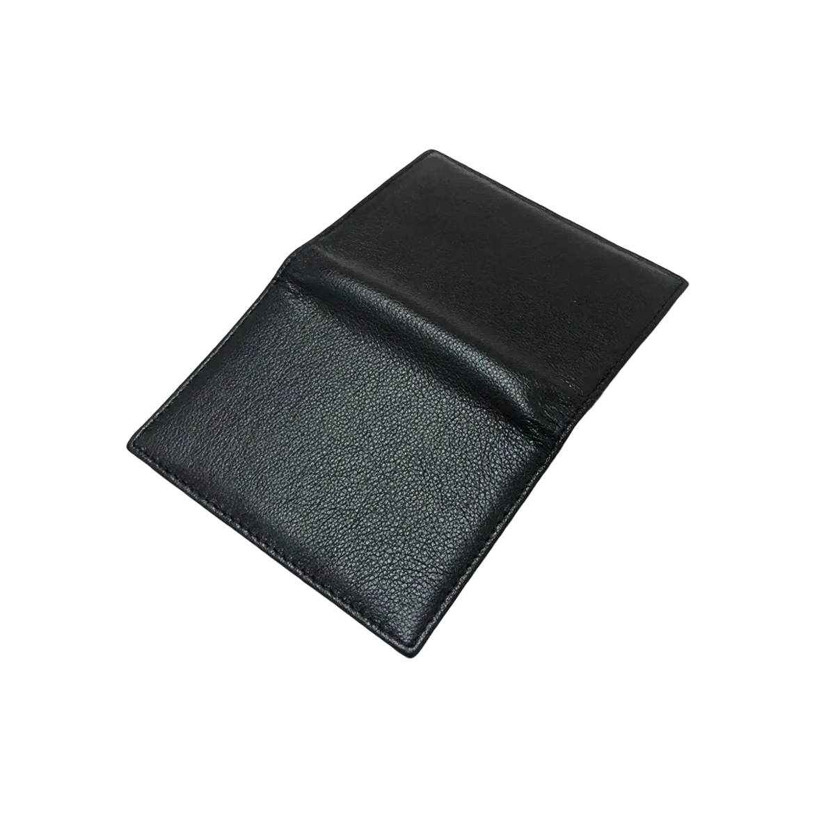 Minimalist leather card holder slim wallet in black with textured surface and precise stitching along the edges
