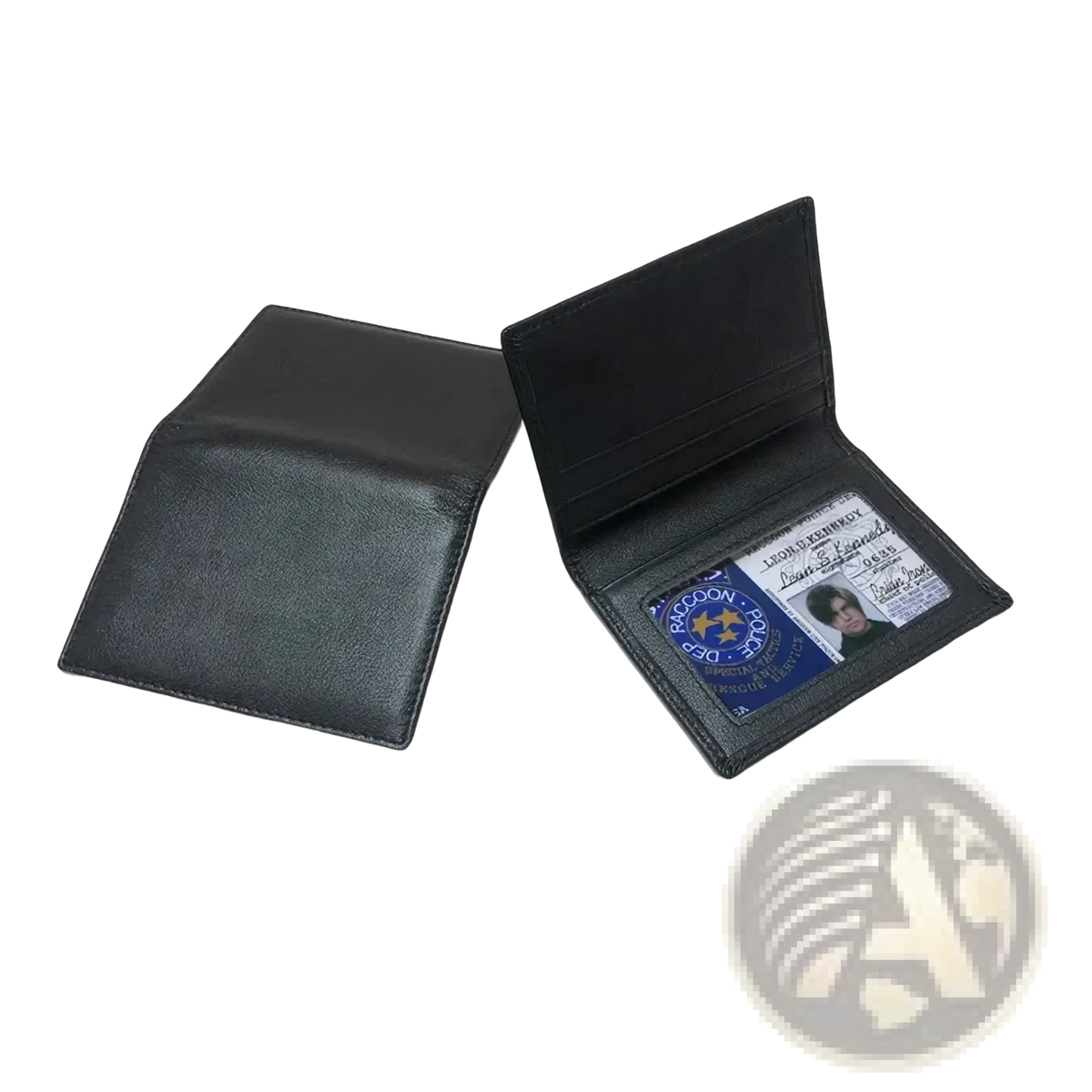 Black leather minimalist leather card holder slim wallet with interior card slots holding an id card