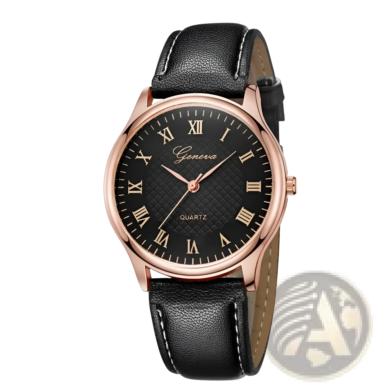 Minimalist leather quartz watch with rose gold-toned case black leather strap and roman numeral dial for men and women