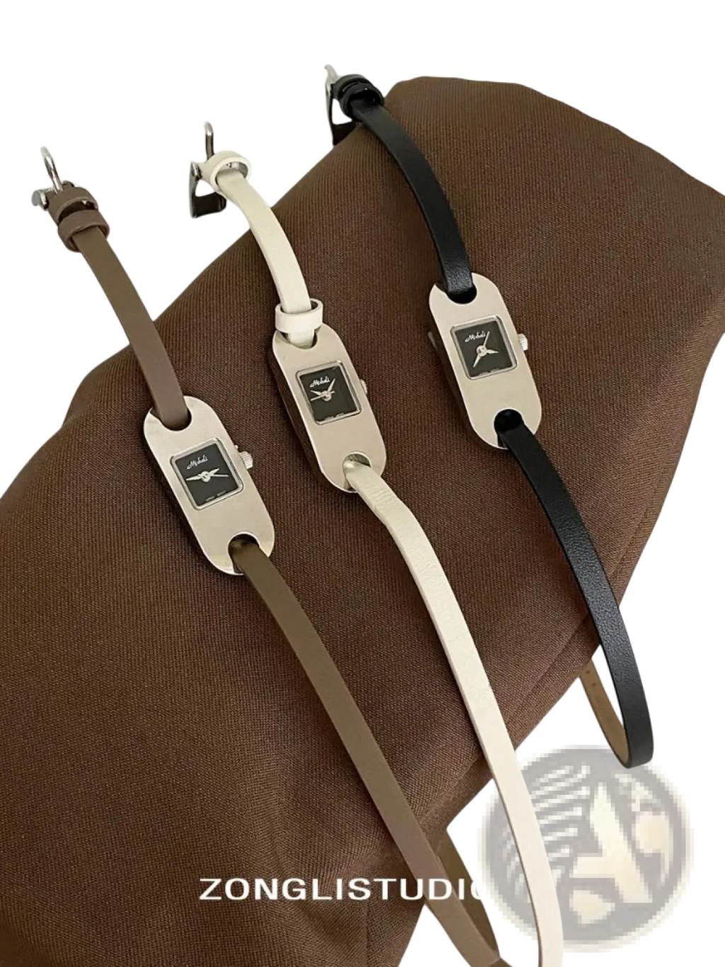 Minimalist leather watch for women quartz dress timepieces with beige white and black straps and silver cases