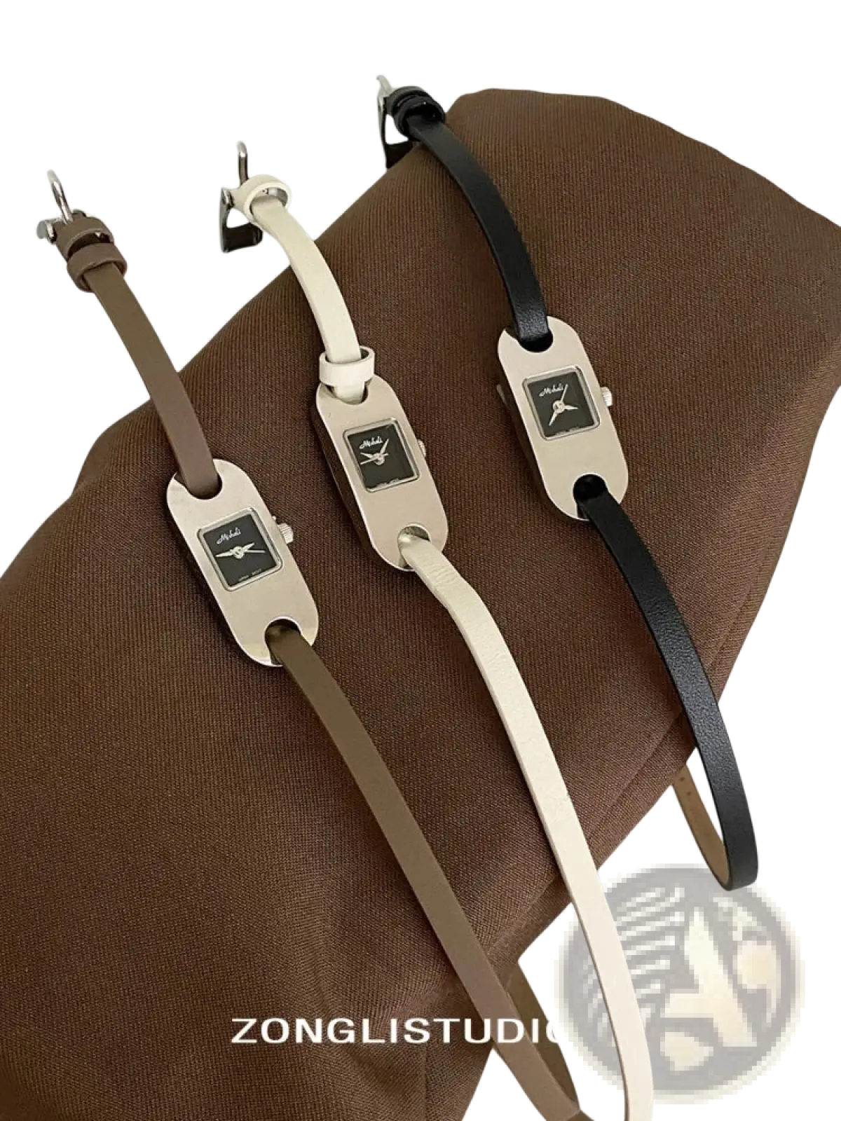 Minimalist leather watch for women quartz dress timepieces with beige white and black straps and silver cases