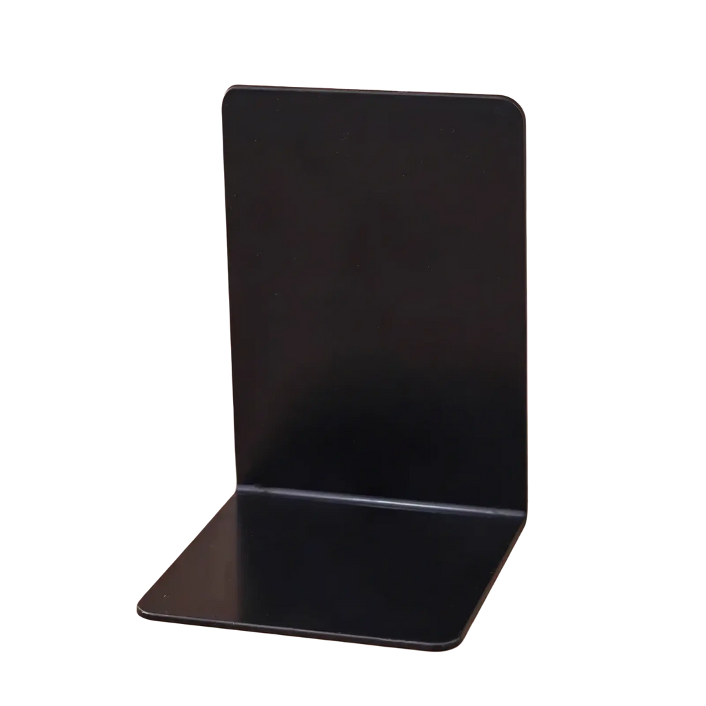 Minimalist black metal l shaped bookend with rounded edges and sleek design for desktop use