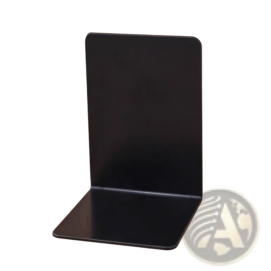 Minimalist black metal l shaped bookend with rounded edges and sleek design for desktop use
