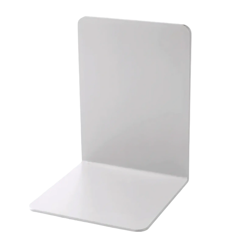 Minimalist metal l shaped white bookend with sleek, minimalist design for desktop organization and support