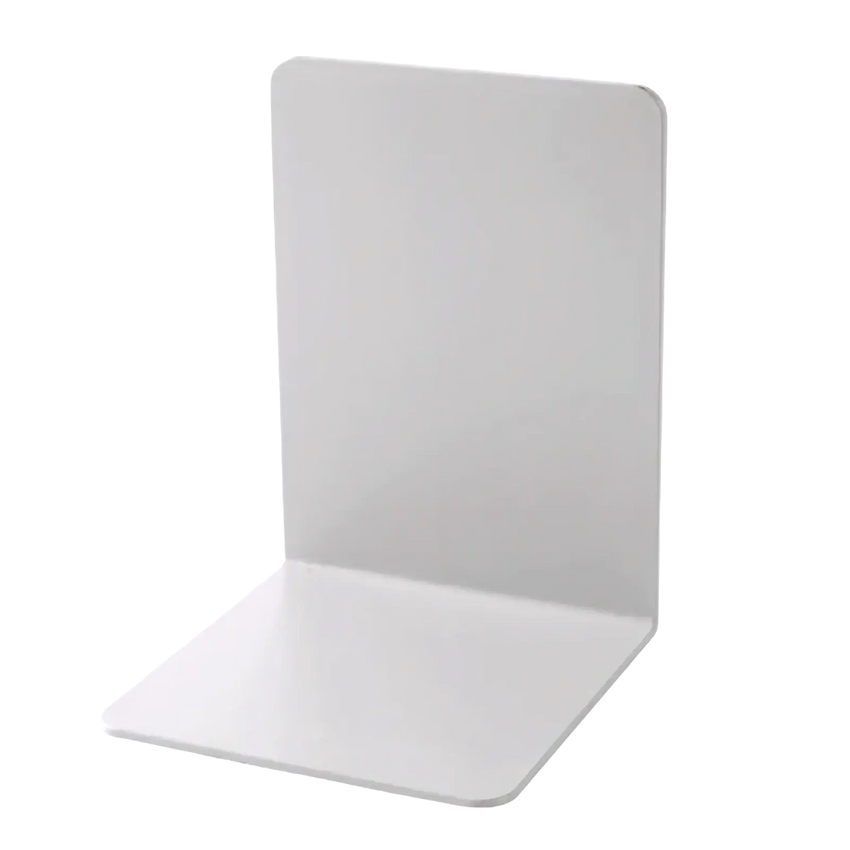Minimalist metal l shaped white bookend with sleek, minimalist design for desktop organization and support