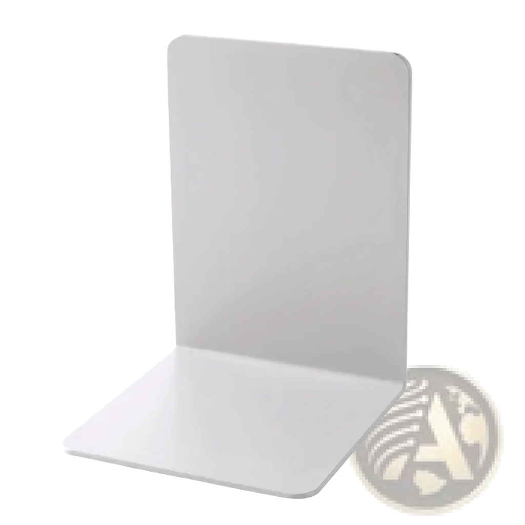 Minimalist metal l shaped white bookend with sleek, minimalist design for desktop organization and support