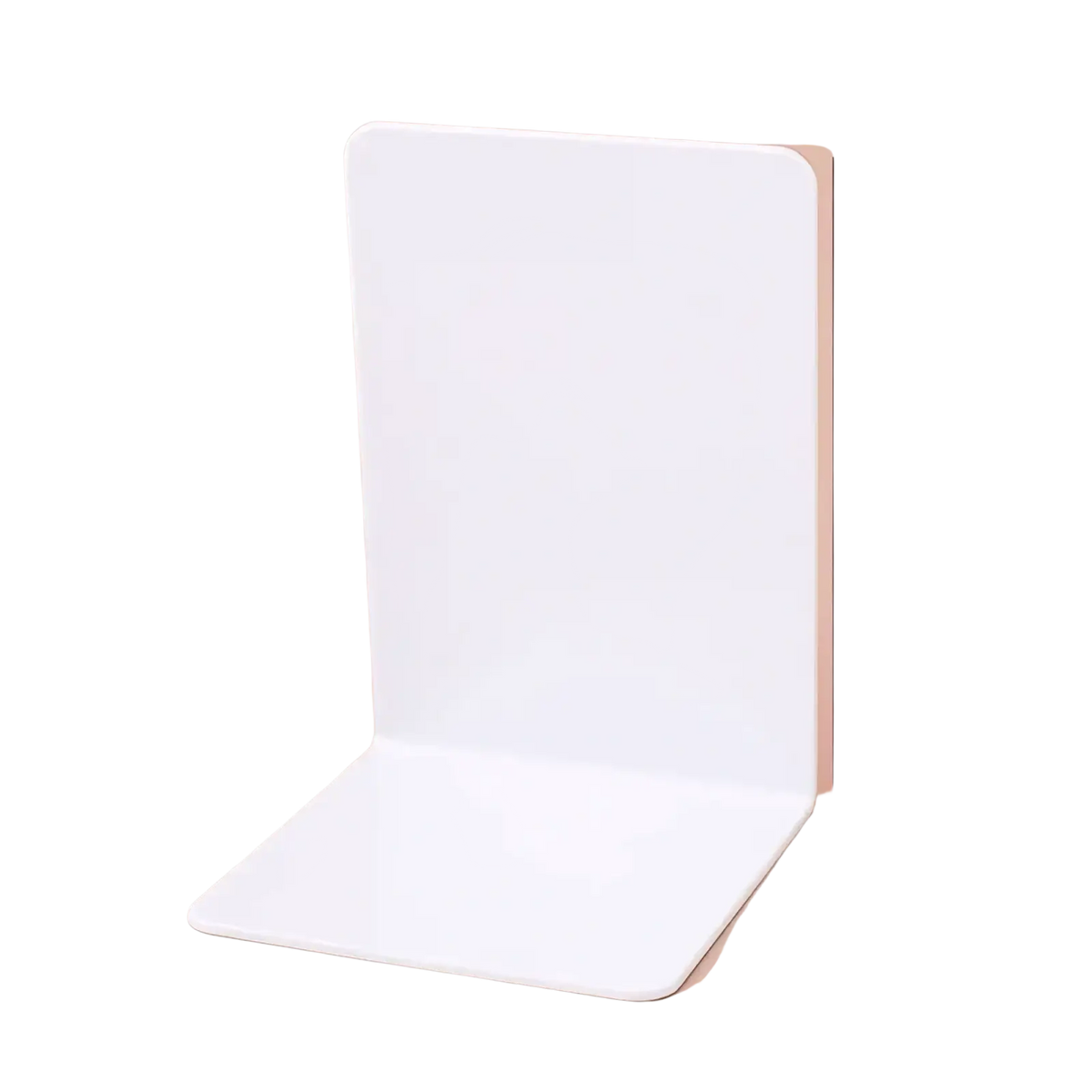 White plastic l-shaped bookshelf bracket 17cm tall 12cm wide for minimalist metal l-shaped desktop bookends