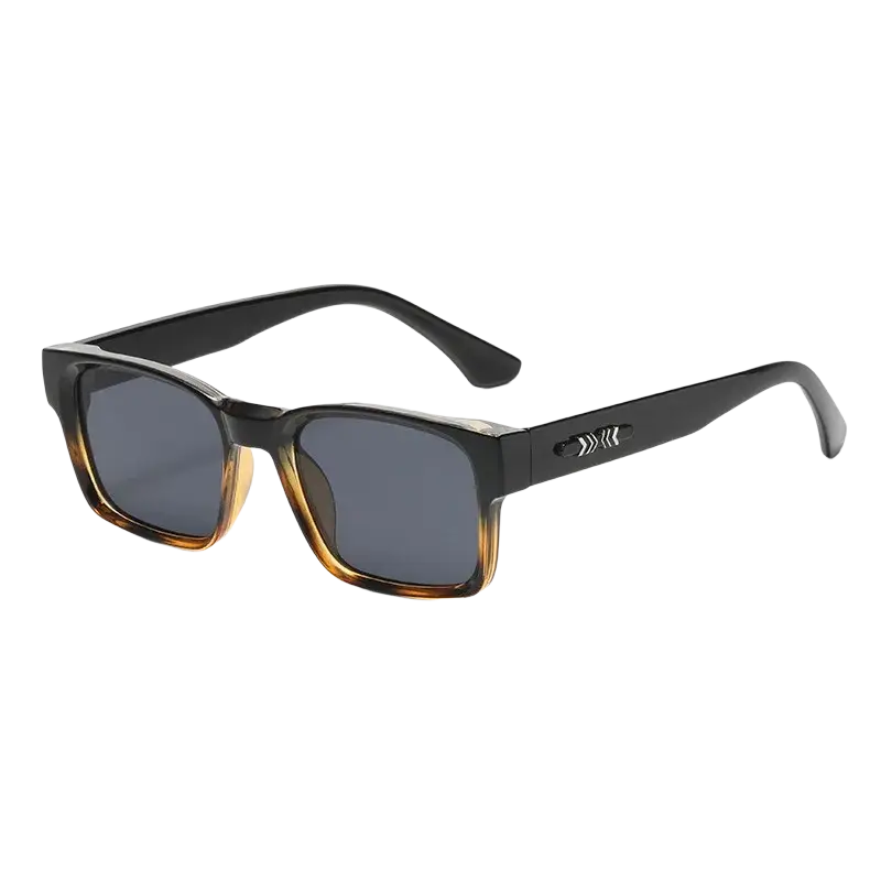 Minimalist square uv400 unisex sunglasses with black and tortoiseshell rectangular frames and dark gray lenses