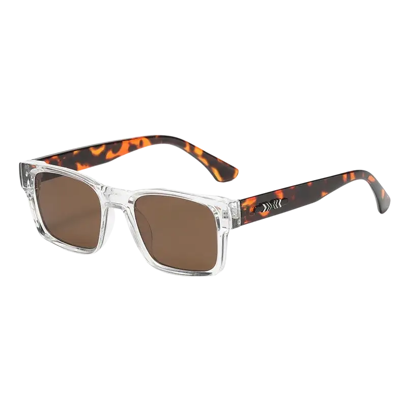 Minimalist square uv400 sunglasses unisex with clear frames tortoiseshell patterned arms and brown lenses