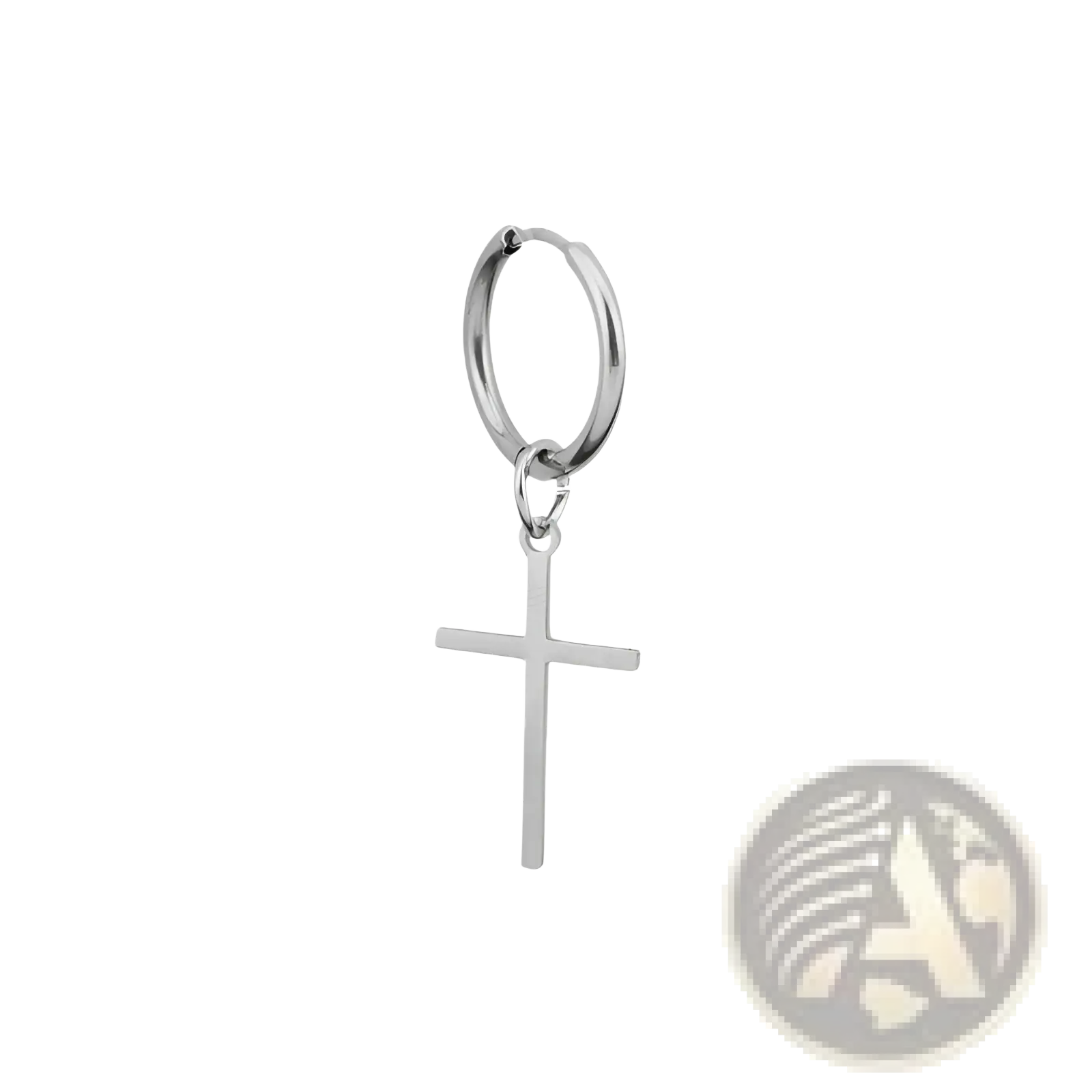 Minimalist stainless steel hoop earrings featuring a silver cross pendant with a simple and elegant design