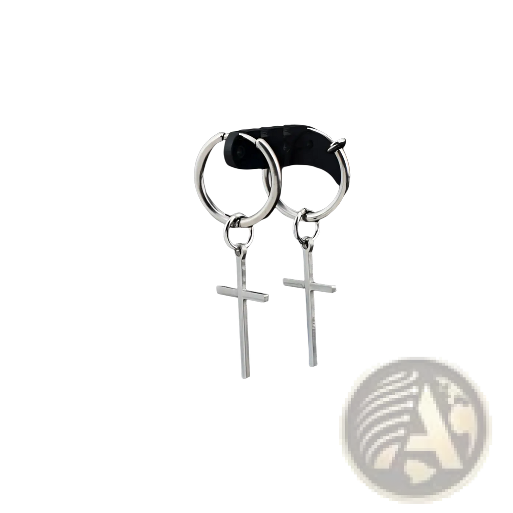 Minimalist stainless steel silver hoop earrings with dangling cross charms ideal for everyday wear