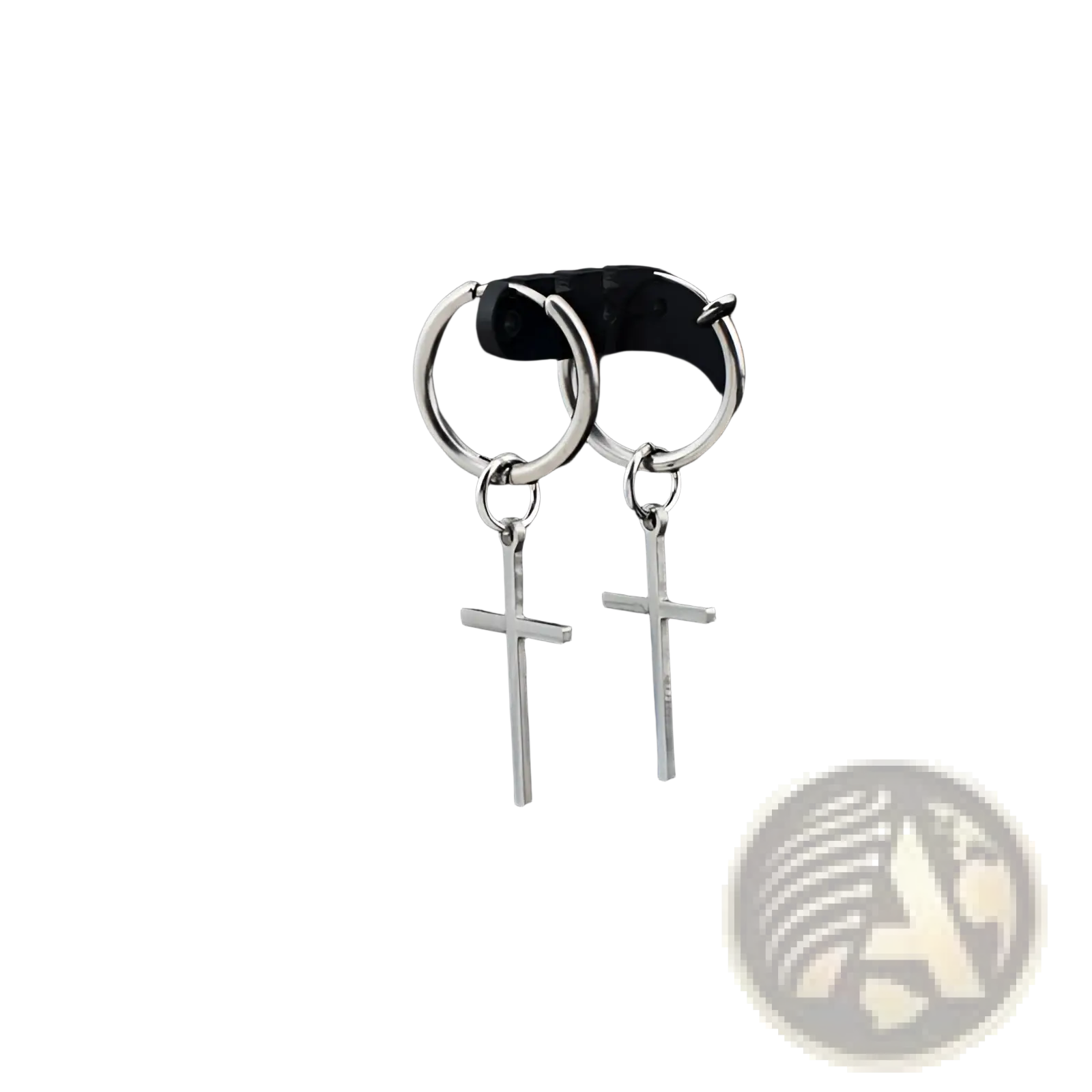 Minimalist stainless steel silver hoop earrings with dangling cross charms ideal for everyday wear