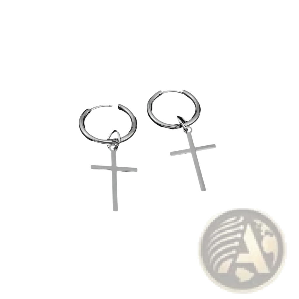 Minimalist stainless steel cross hoop earrings in silver with dangle design for elegant everyday wear