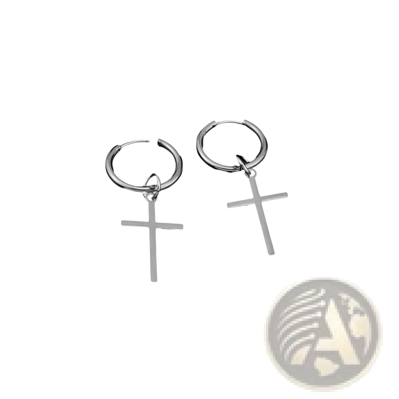 Minimalist stainless steel cross hoop earrings in silver with dangle design for elegant everyday wear