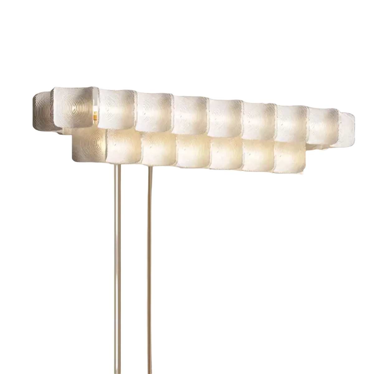 Minimalist wabi sabi led chandelier pendant light with frosted glass segments and sleek metallic rectangular frame