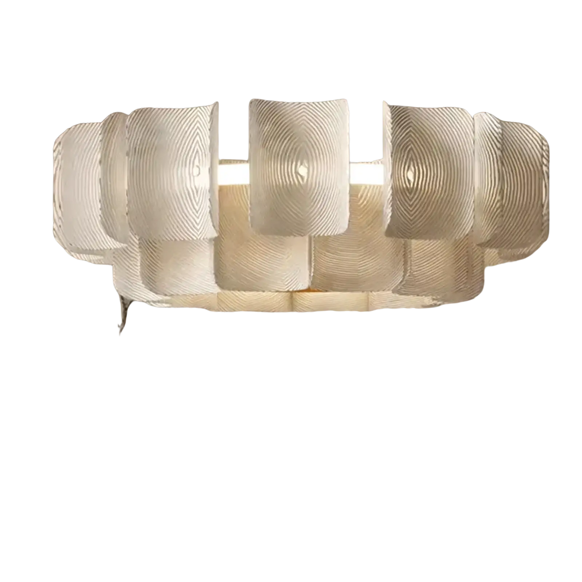 A modern off-white minimalist wabi sabi led chandelier pendant light with layered concentric circular patterns