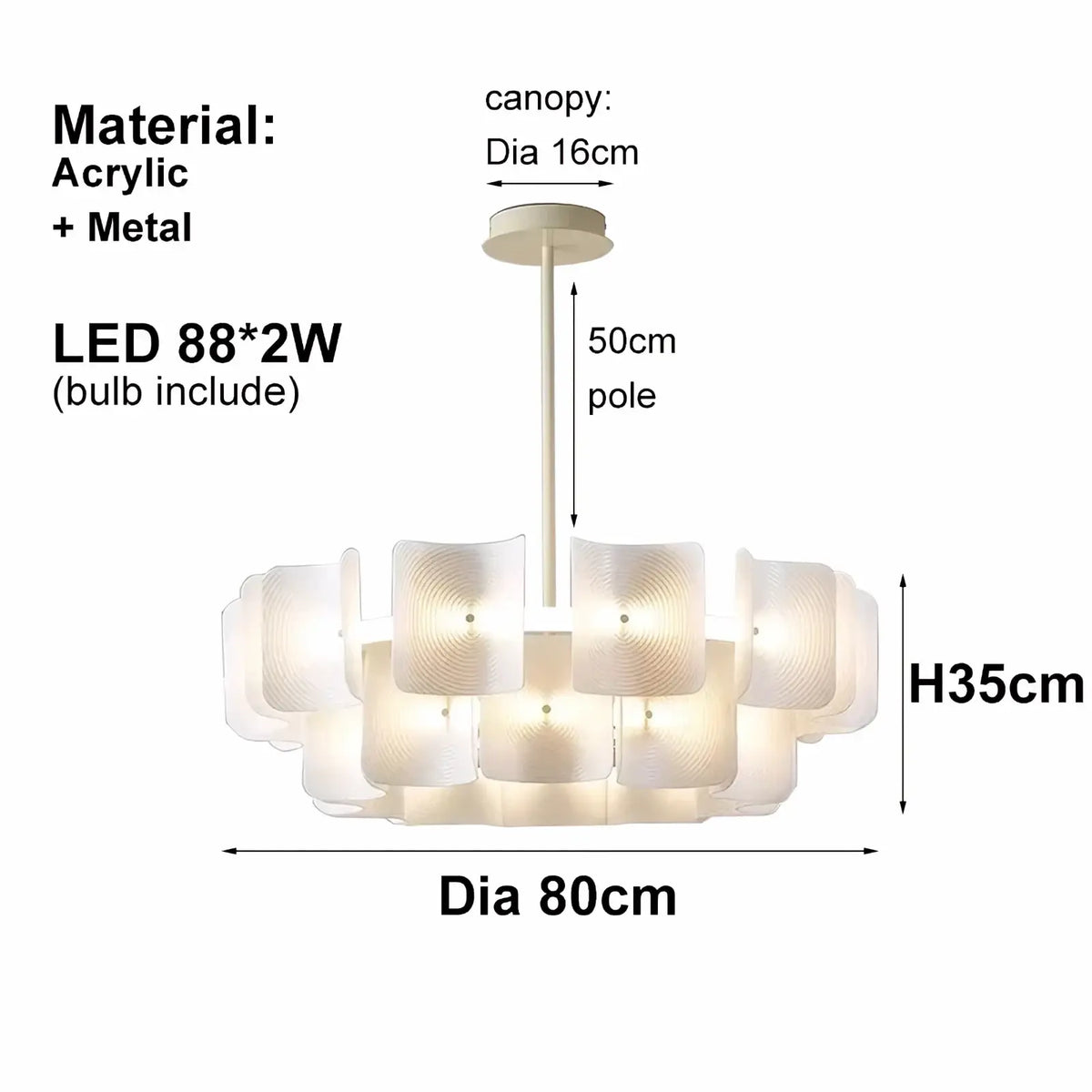 Minimalist Wabi Sabi LED chandelier pendant light with modern white acrylic and metal circular design featuring 88 LEDs