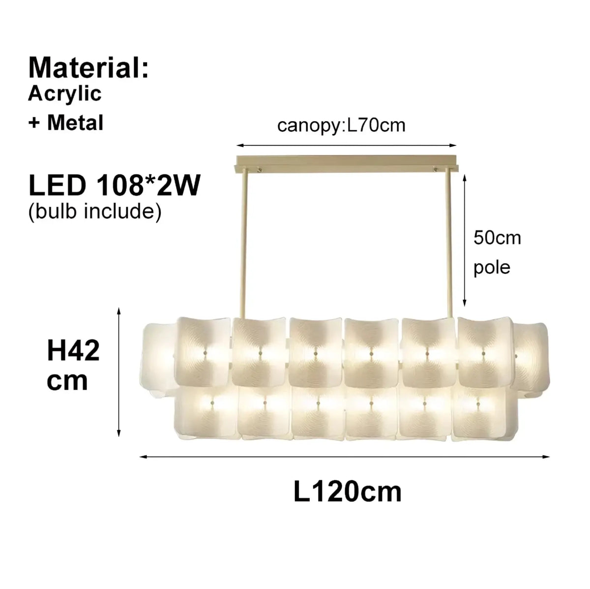 Minimalist wabi sabi led chandelier pendant light in white acrylic and metal with 108 led bulbs for modern lighting