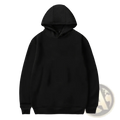 Minimalist women solid black hooded pullover sweatshirt with ribbed cuffs and a simple solid design