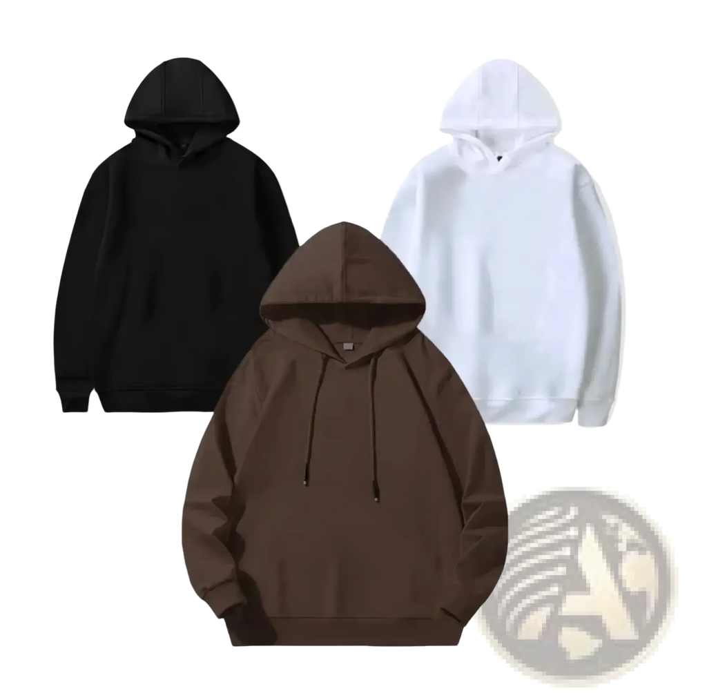 Minimalist women solid hooded pullover sweatshirts in black white and brown with a clean minimalist design