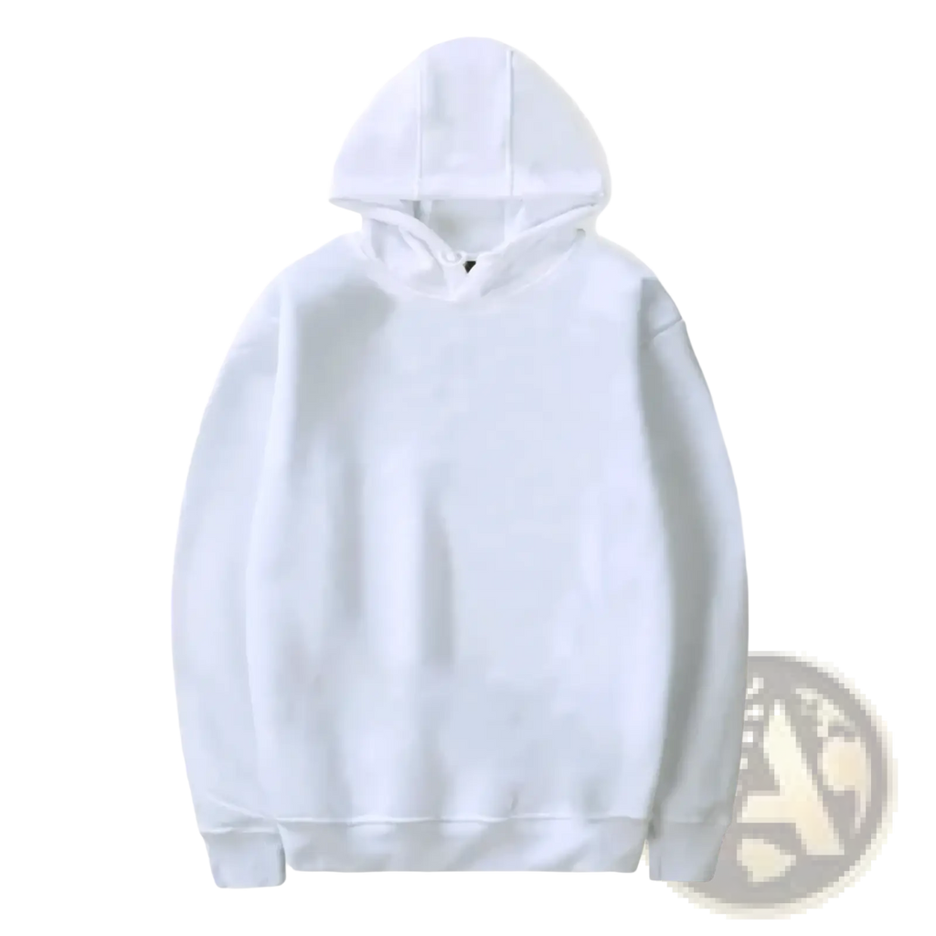 Minimalist women solid white hooded pullover sweatshirt with soft fabric and plain design for casual wear