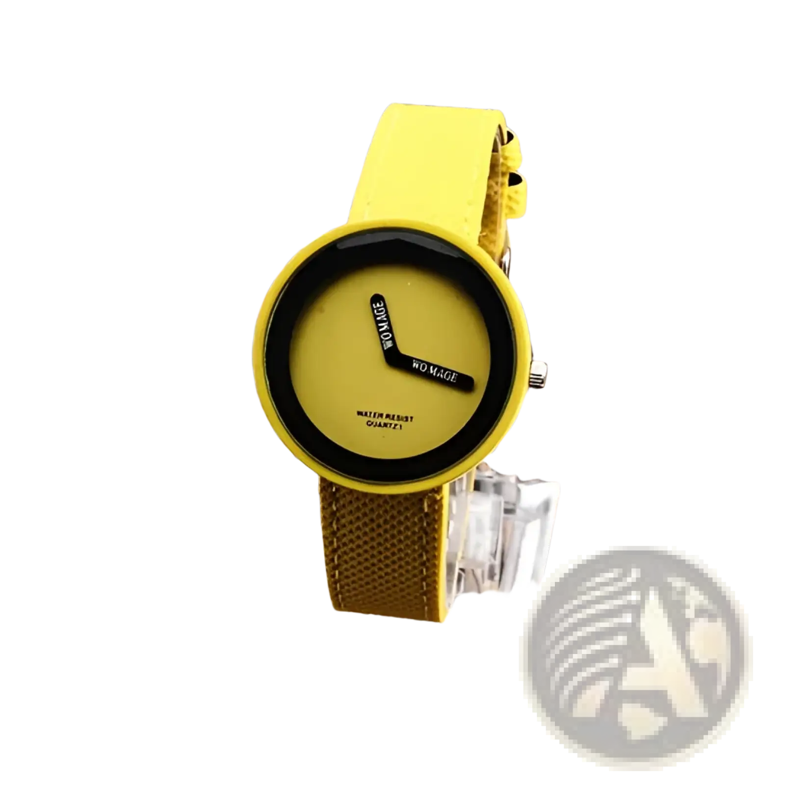 Minimalist yellow leather women’s watch with vibrant yellow face and black hands featuring minimalist design