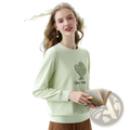 Mint green long-sleeved sweater with embroidered heart balloon and come true text in dark green thread