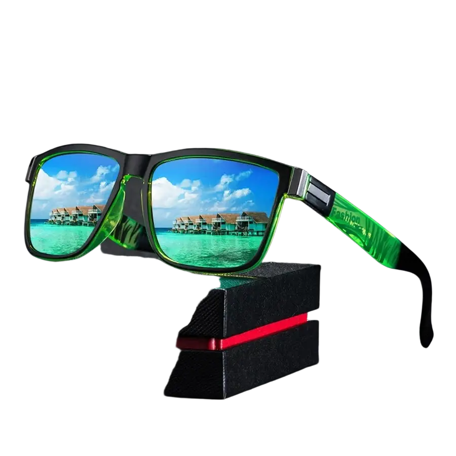 Mirrored square sunglasses 3 pack featuring green and black lenses with a sleek modern design