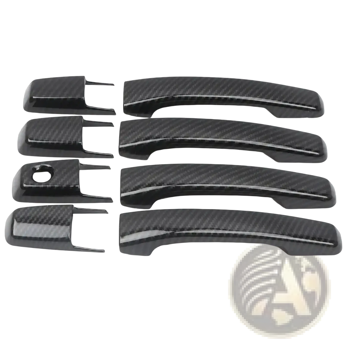 Set of black carbon fiber textured door handle covers for Mitsubishi Pajero chrome trim 2007-2021