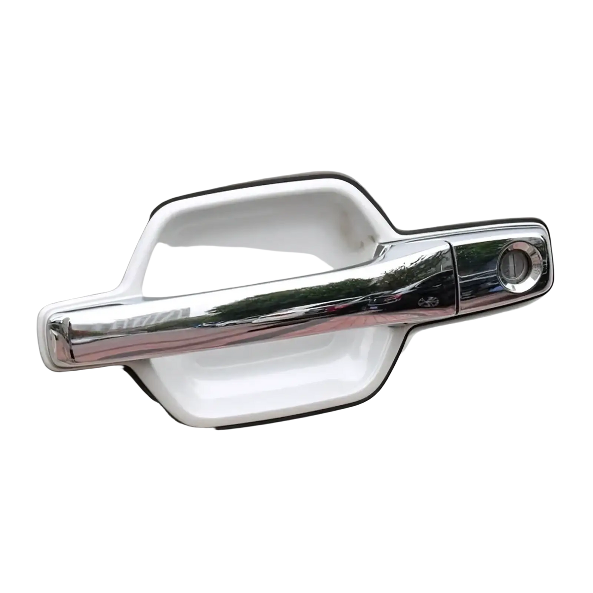 Chrome-finished door handle trim for mitsubishi pajero 2007-2021 with sleek modern design and reflective surface