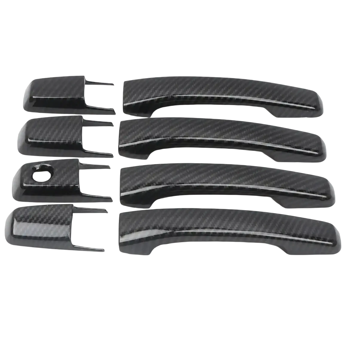 Set of black carbon fiber textured door handle covers for Mitsubishi Pajero chrome trim 2007-2021